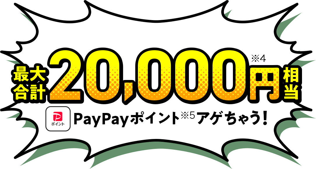 最大合計20,000円相当（※4）PayPayポイント（※5）アゲちゃう！