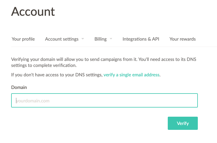 Screenshot of your account settings in EmailOctopus where you can verify your domain